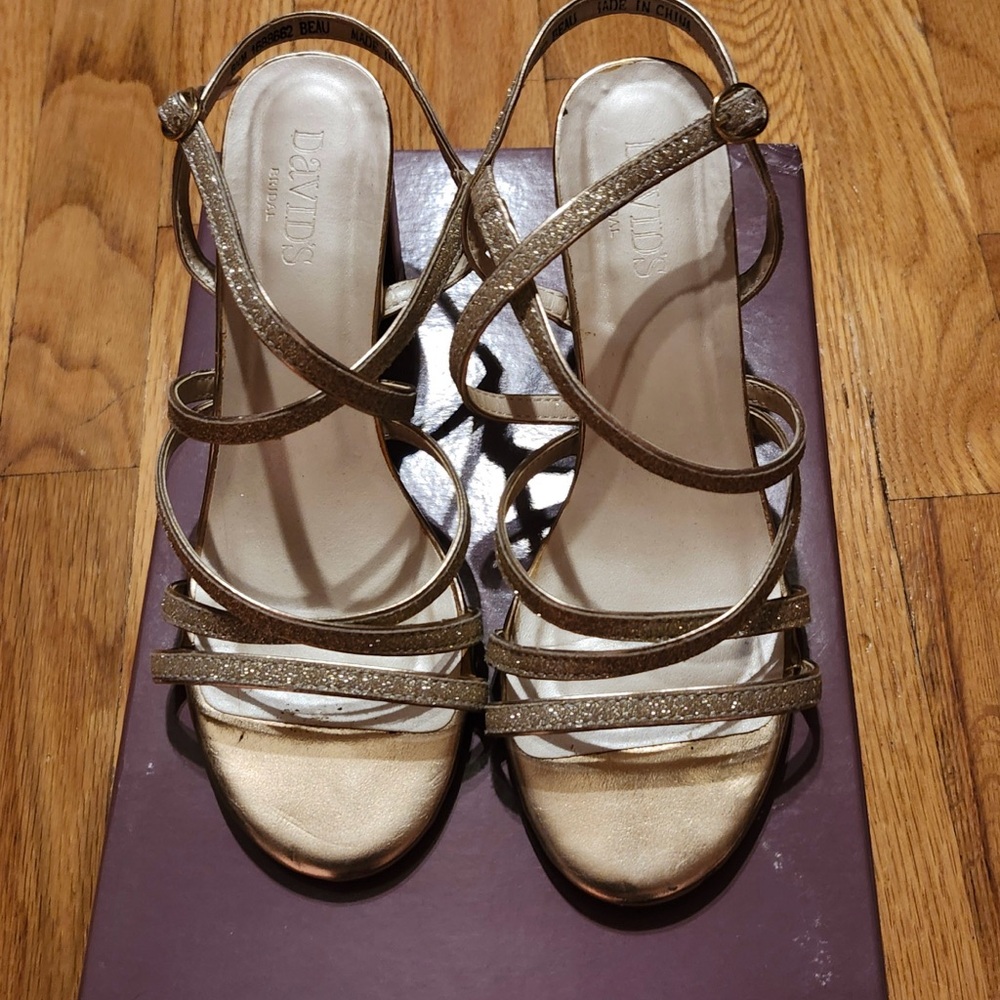 David's Bridal Metallic Strappy Heels